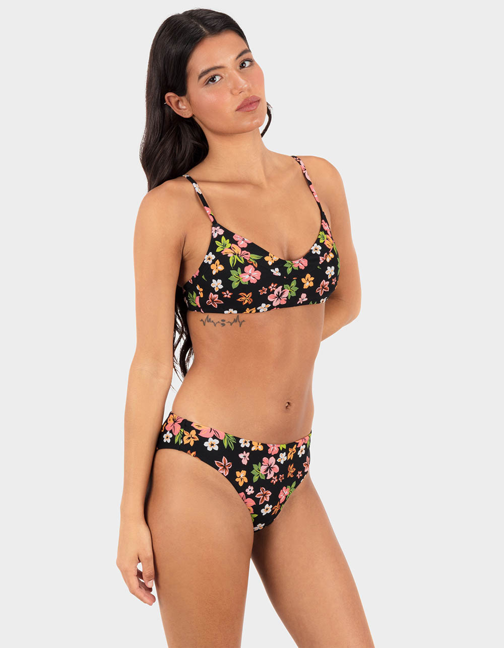 HURLEY Max Hibiscus Dream Mid Rise Womens Cheeky Bikini Bottoms - NATURAL