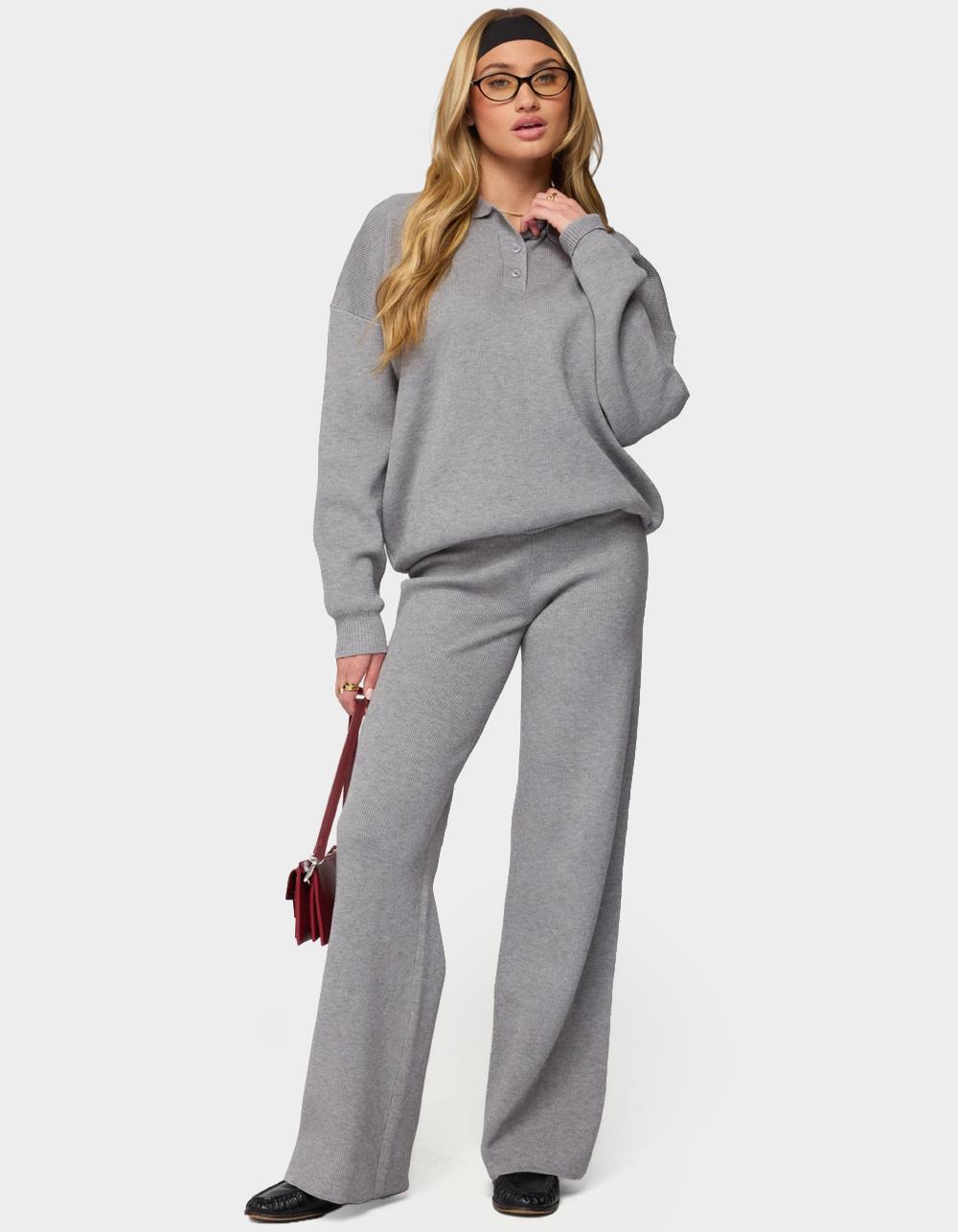 EDIKTED Lorie Wide Leg Knit Pants - GRAY