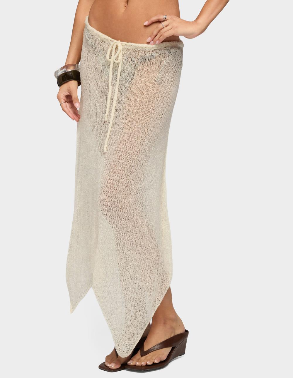 EDIKTED Isla Handkerchief Sheer Knit Midi Skirt - BEIGE