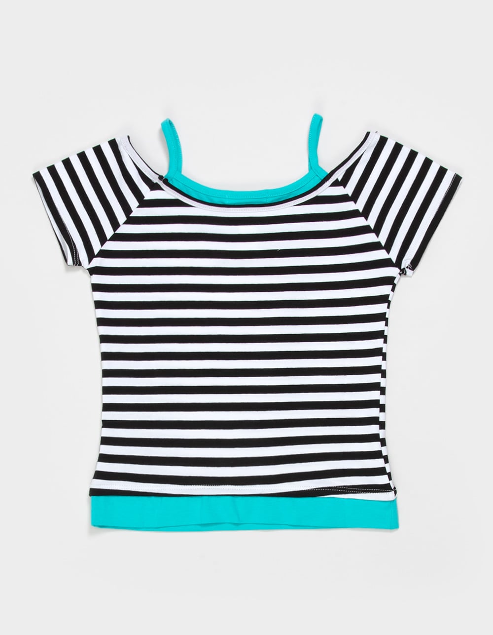FULL TILT Girls Stripe 2fer Top - BLK/WHT