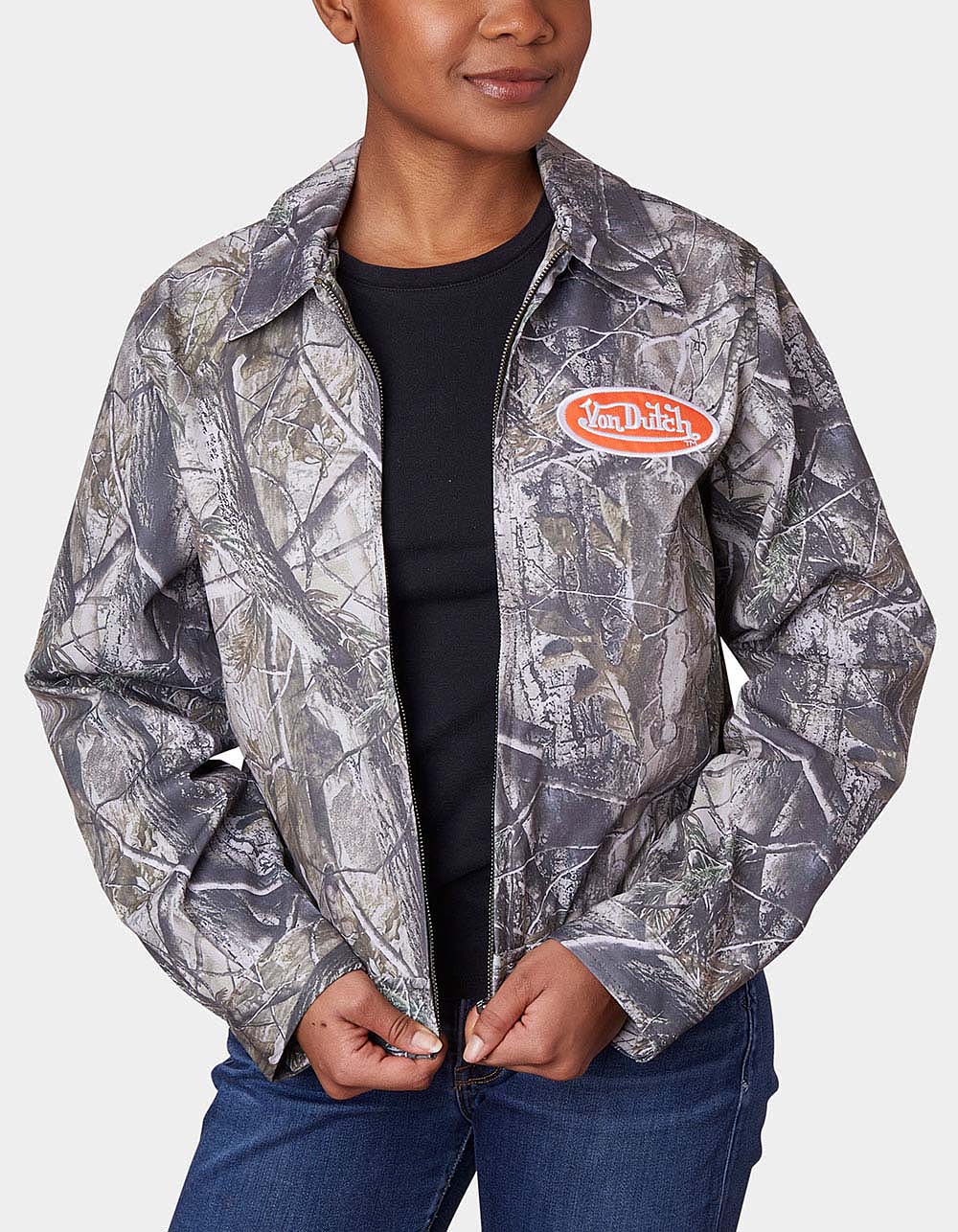 VON DUTCH Mechanical Stretch Twill Tree Print Womens Jacket - GREEN