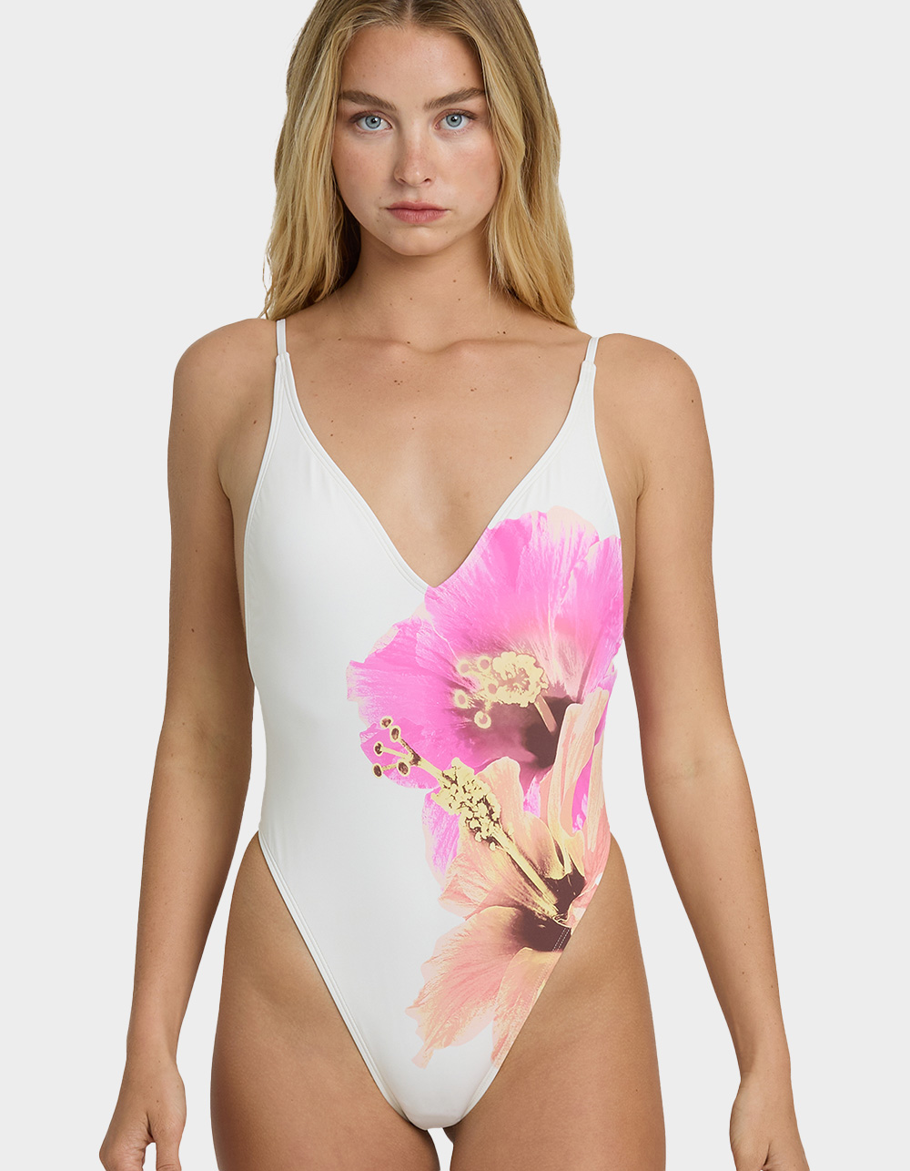 BILLABONG Sunny Shore Deep V Womens One Piece Swimsuit - OFF WHITE