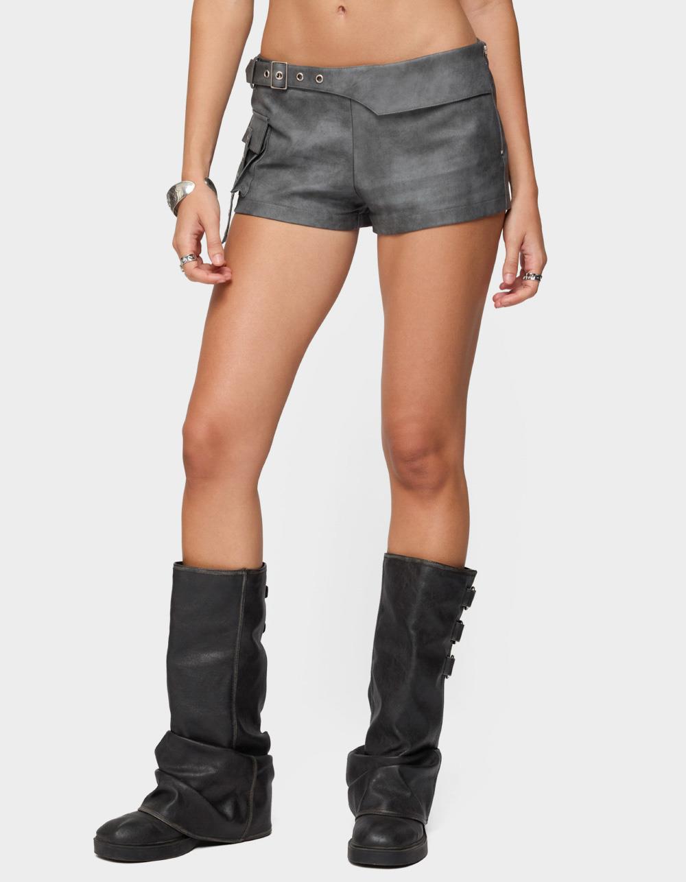 EDIKTED Houston Faux Leather Cargo Shorts - GRAY