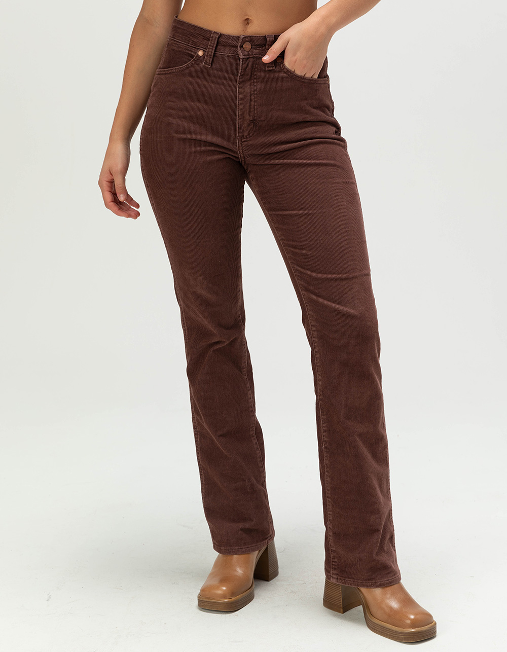 WRANGLER Womens High Rise Bootcut Corduroy Pants - MAHOGANY
