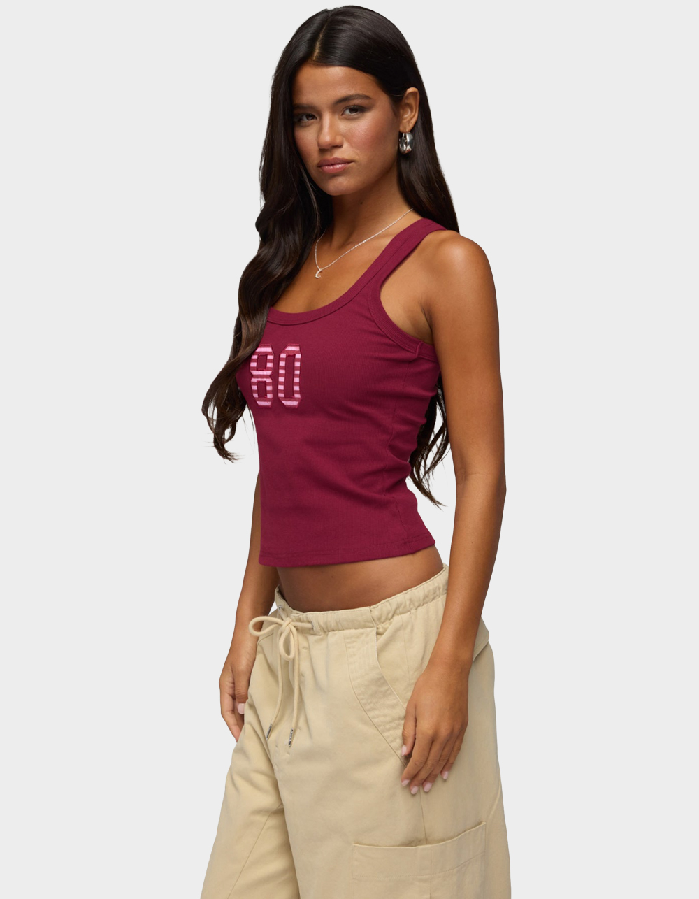 EDIKTED 80 Stripey Ribbed Tank Top - DK RED