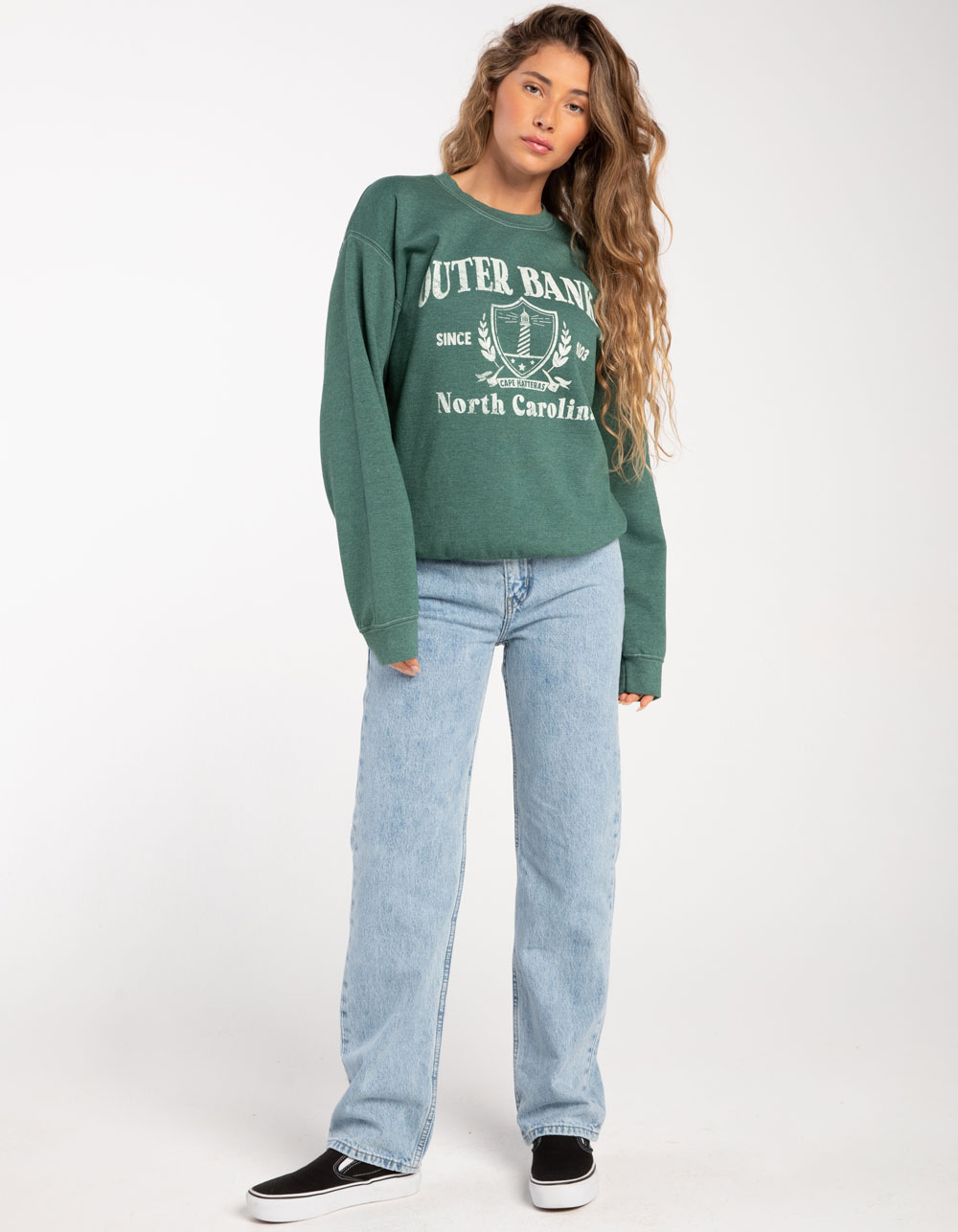FULL TILT Outer Banks Womens Crewneck Sweatshirt - GREEN | Tillys