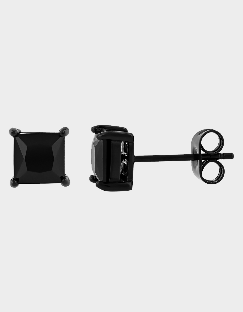 STEEL NATION Stainless Steel With Black IP And Square Spinel Stud Earrings - BLACK