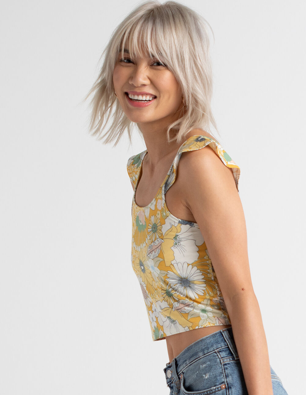 O'NEILL Andy Floral Womens Crop Tank Top - YELLOW COMBO