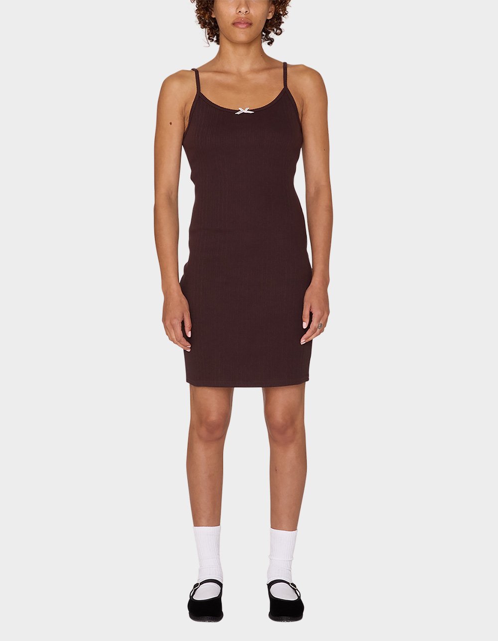 OBEY Adelaide Womens Pointelle Tank Dress - CHOCOLATE