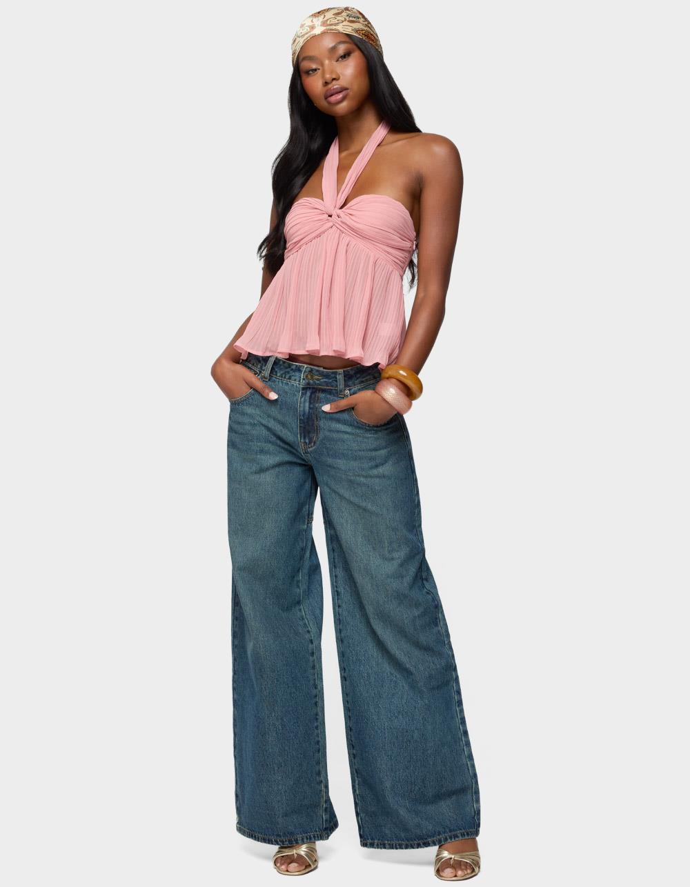 EDIKTED Pleated Chiffon Babydoll Halter Top - PINK