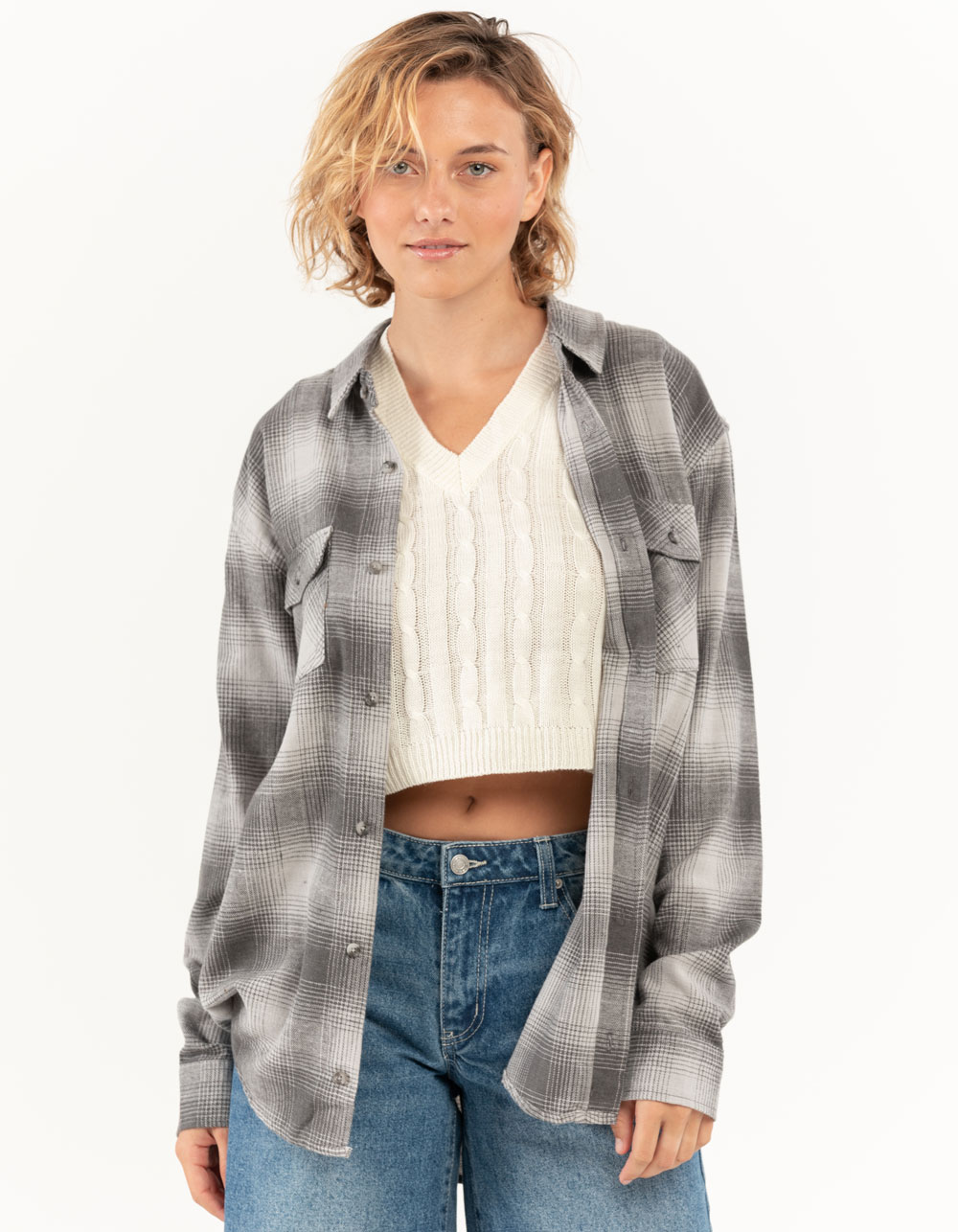 RSQ Womens Oversized Tonal Flannel - GRAY COMBO | Tillys