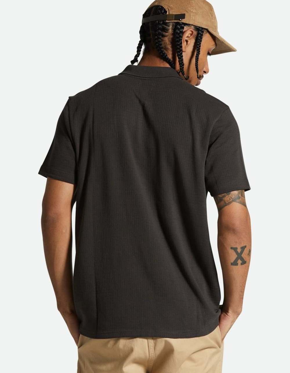 BRIXTON Waffle Mens Polo Shirt - WASHED BLACK