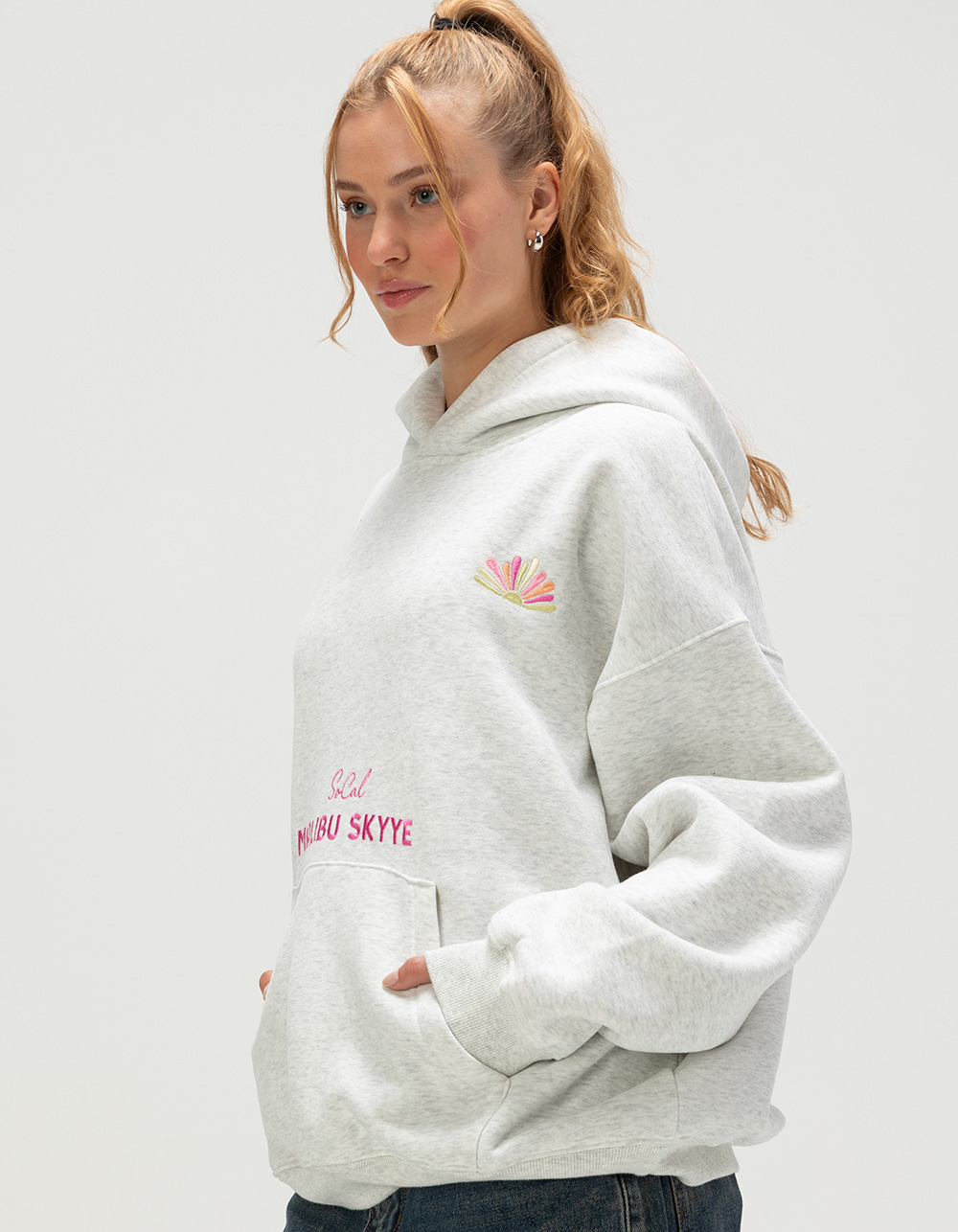 MALIBU SKYYE So Cal Embroidered Womens Hoodie - HEATHER GRAY