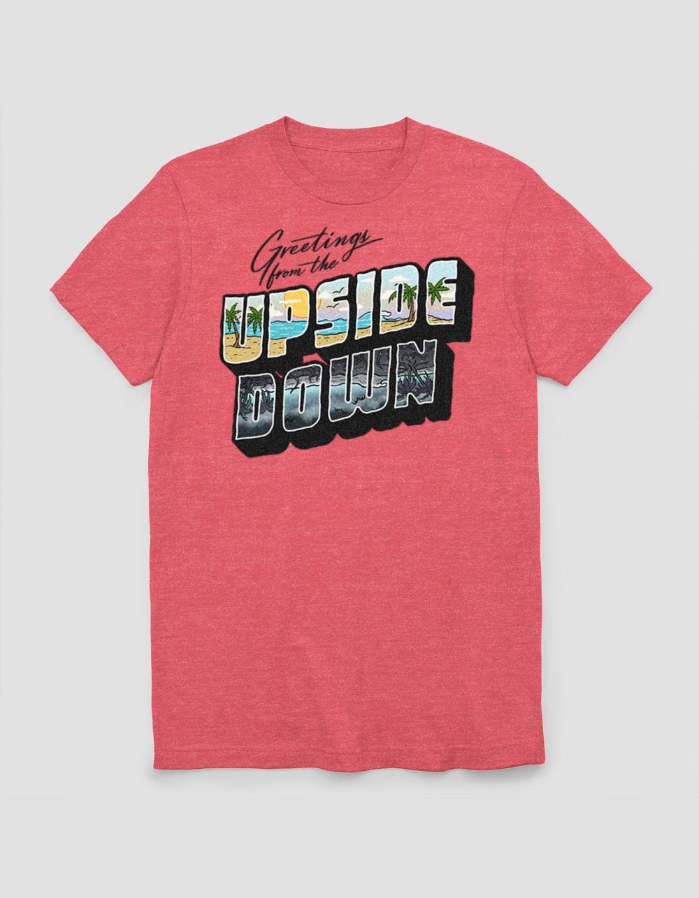 STRANGER THINGS UpsideDown Postcard Unisex Tee - HTHR RED