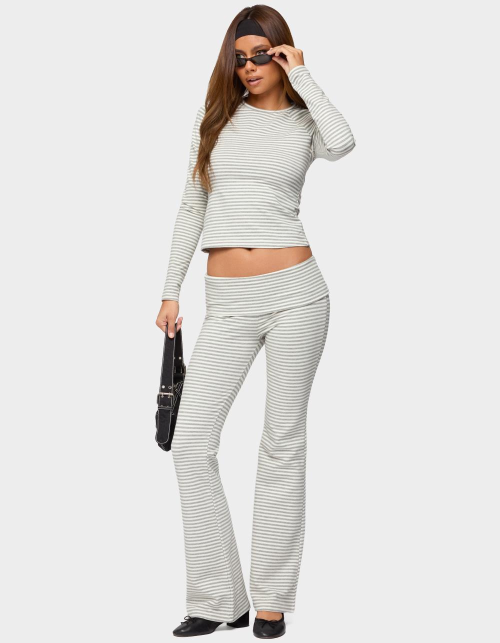 EDIKTED Kaeli Stripey Flared Leggings - GRAY