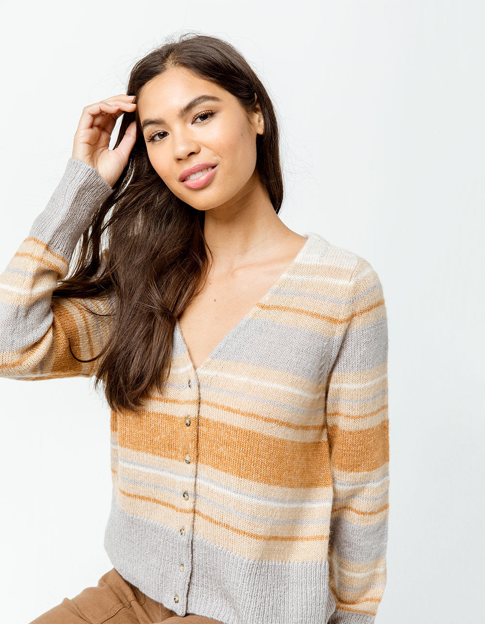 FULL TILT Essentials Striped Brown Womens Cardigan BROWN COMBO Tillys