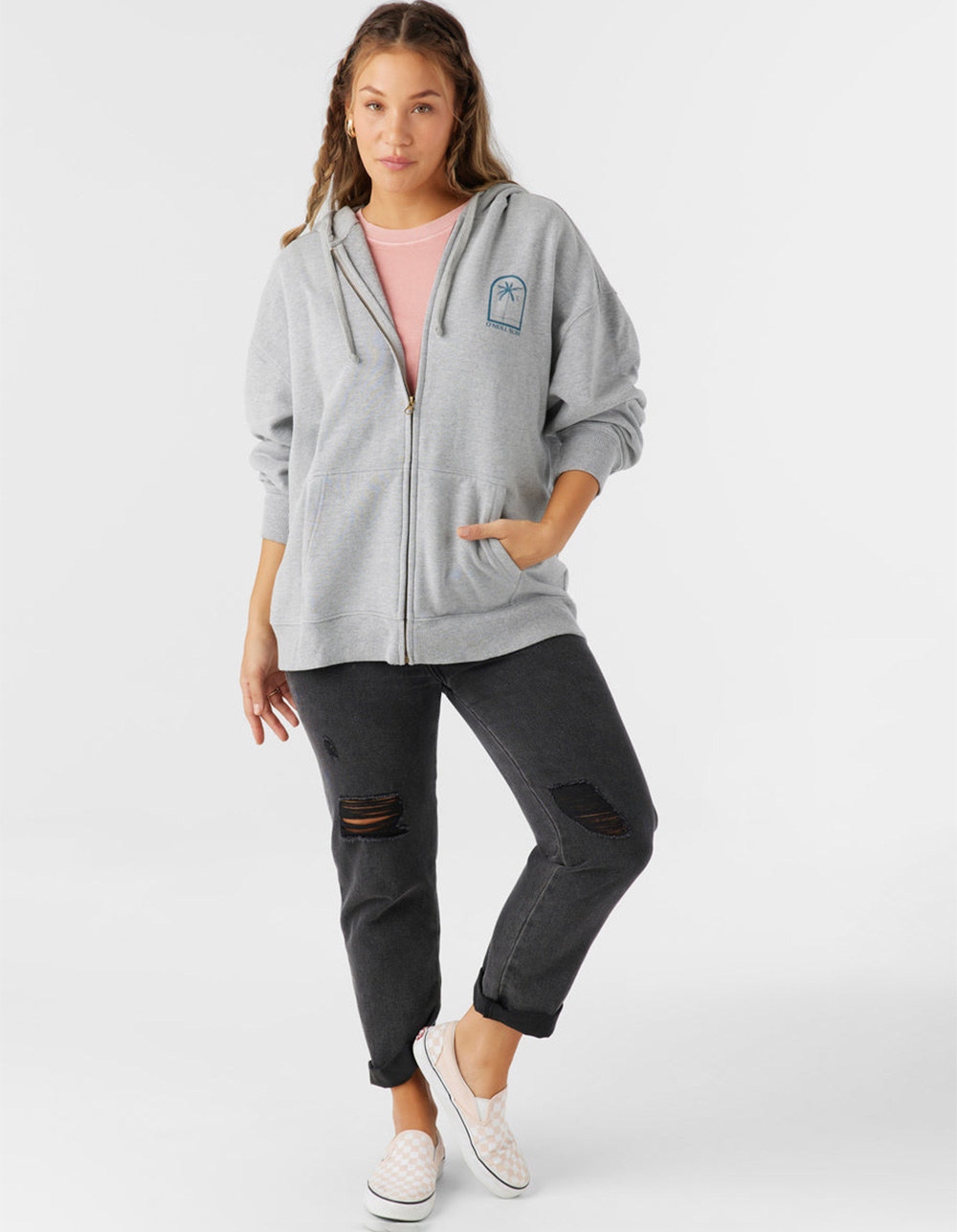 O'NEILL Byron Womens Oversized Zip-Up Hoodie - HEATHER GRAY