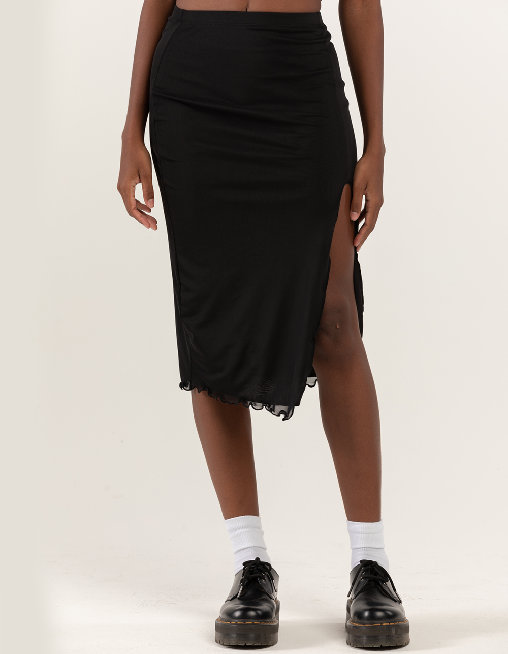 FULL TILT Mesh Slit Midi Skirt - BLACK | Tillys