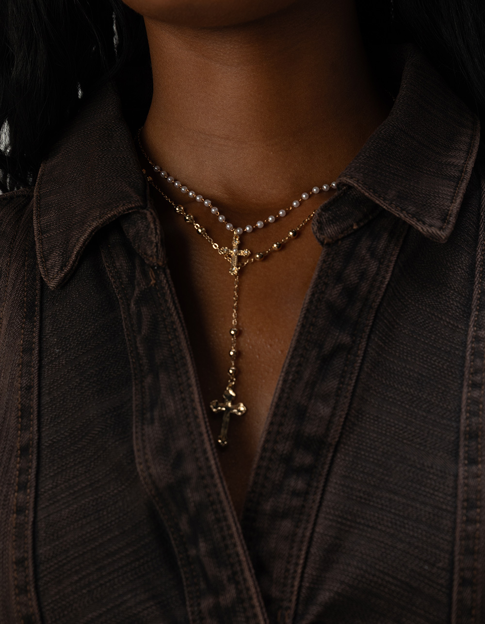 FULL TILT Cross Layered Y Necklace - GOLD