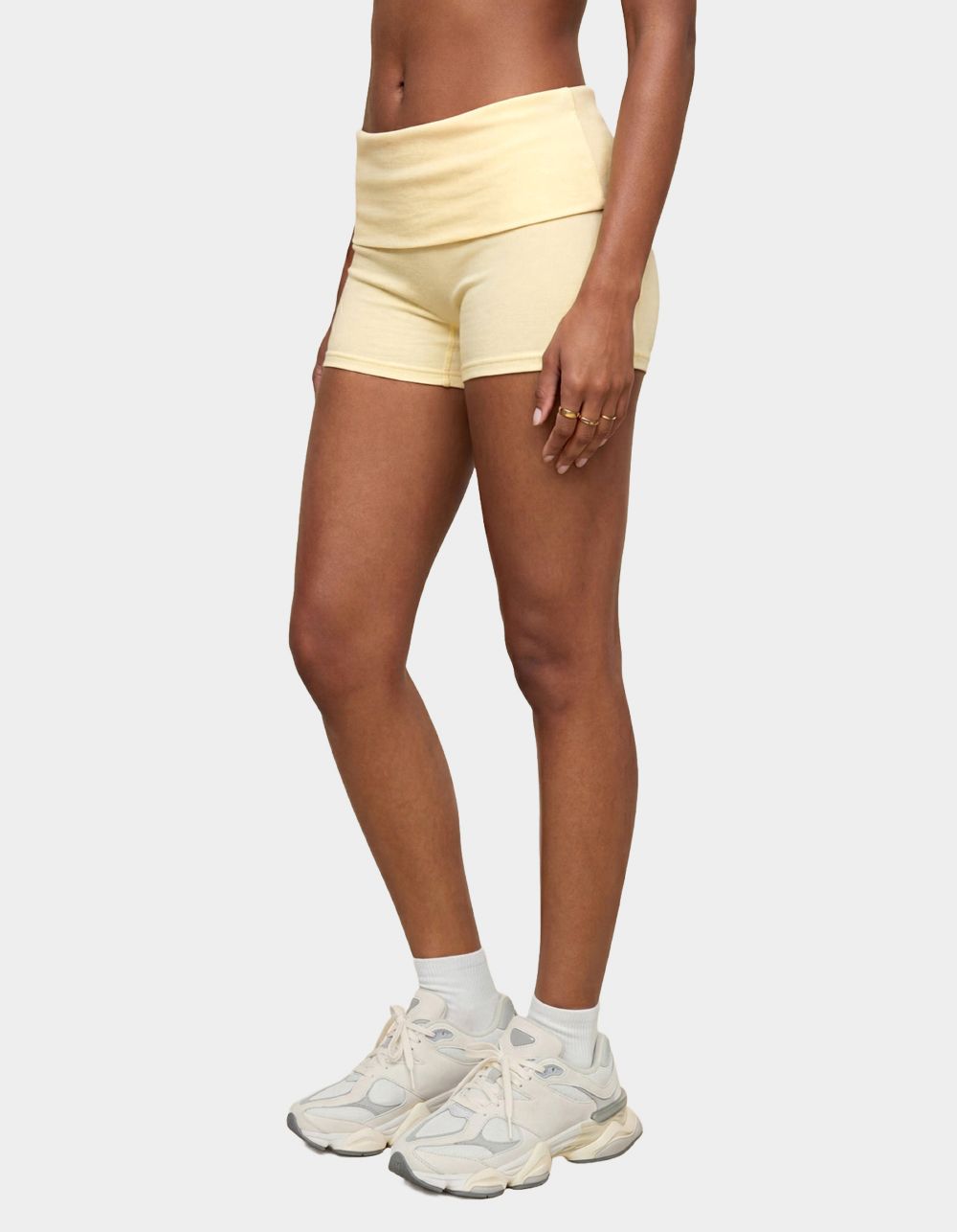 EDIKTED Audrea Ribbed Foldover Biker Shorts - YELLOW
