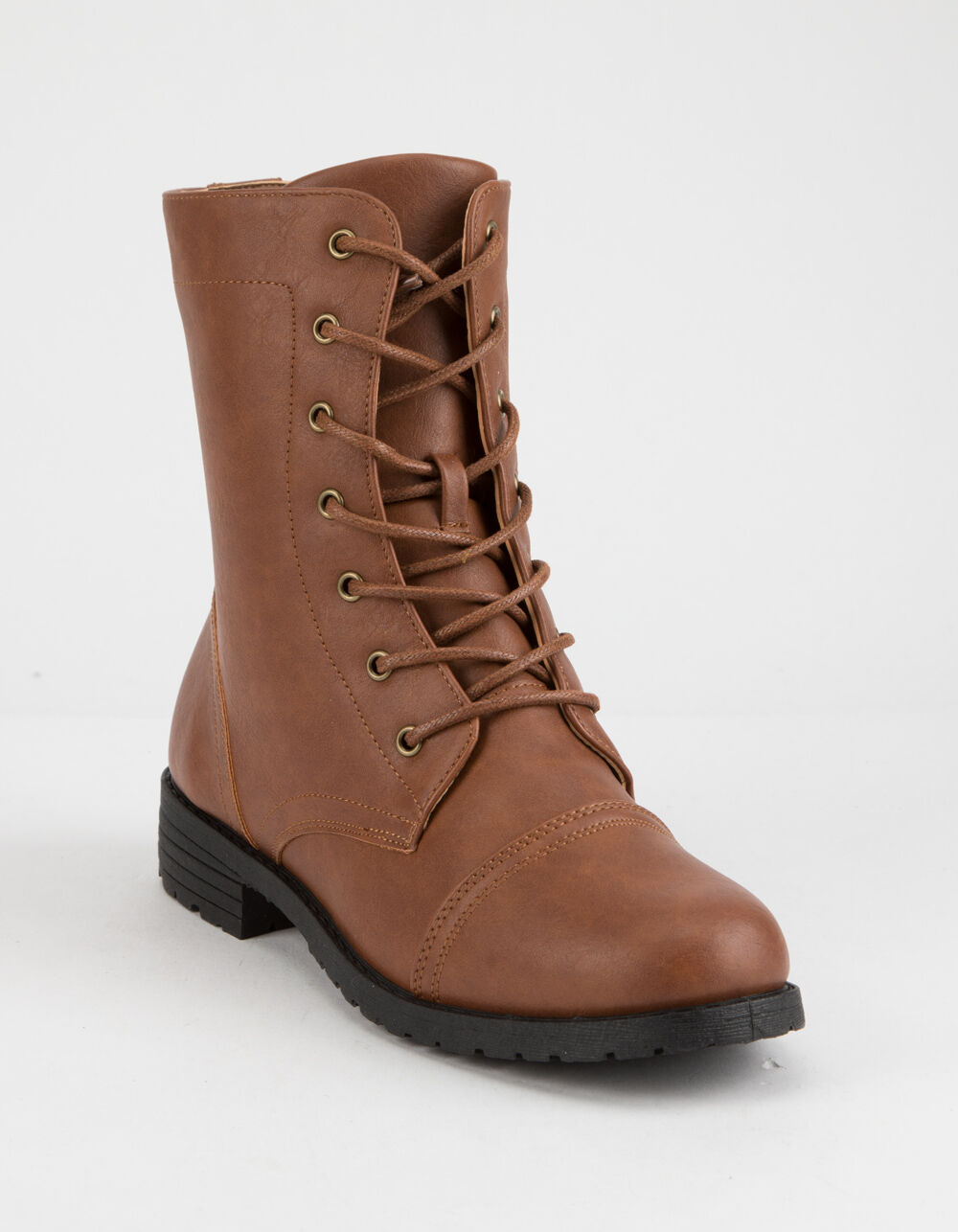 WILD DIVA Lace Up Cognac Womens Combat Boots image number 0