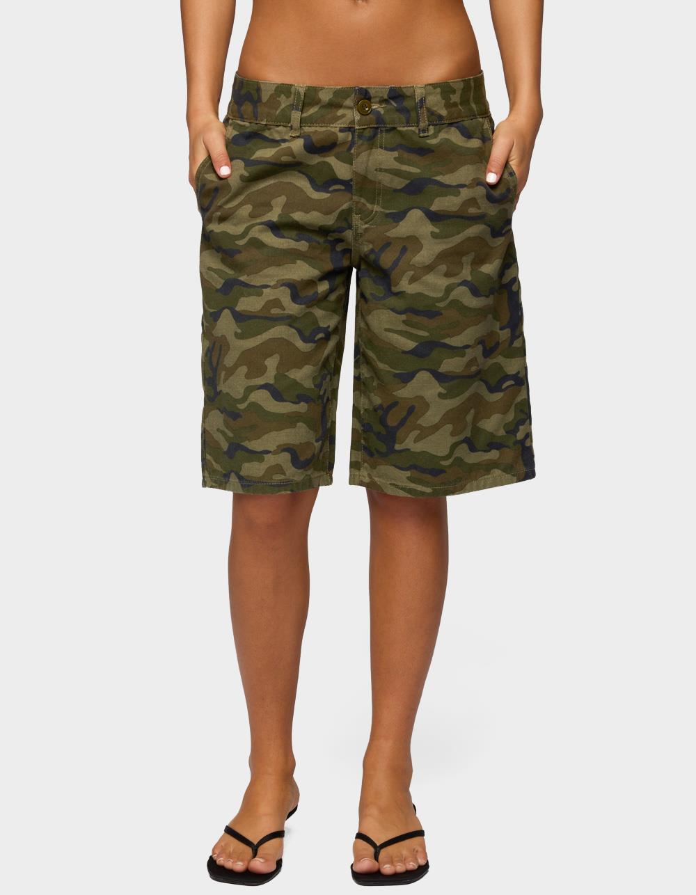 EDIKTED Camo Denim Low Rise Bermuda Shorts - DK GREEN