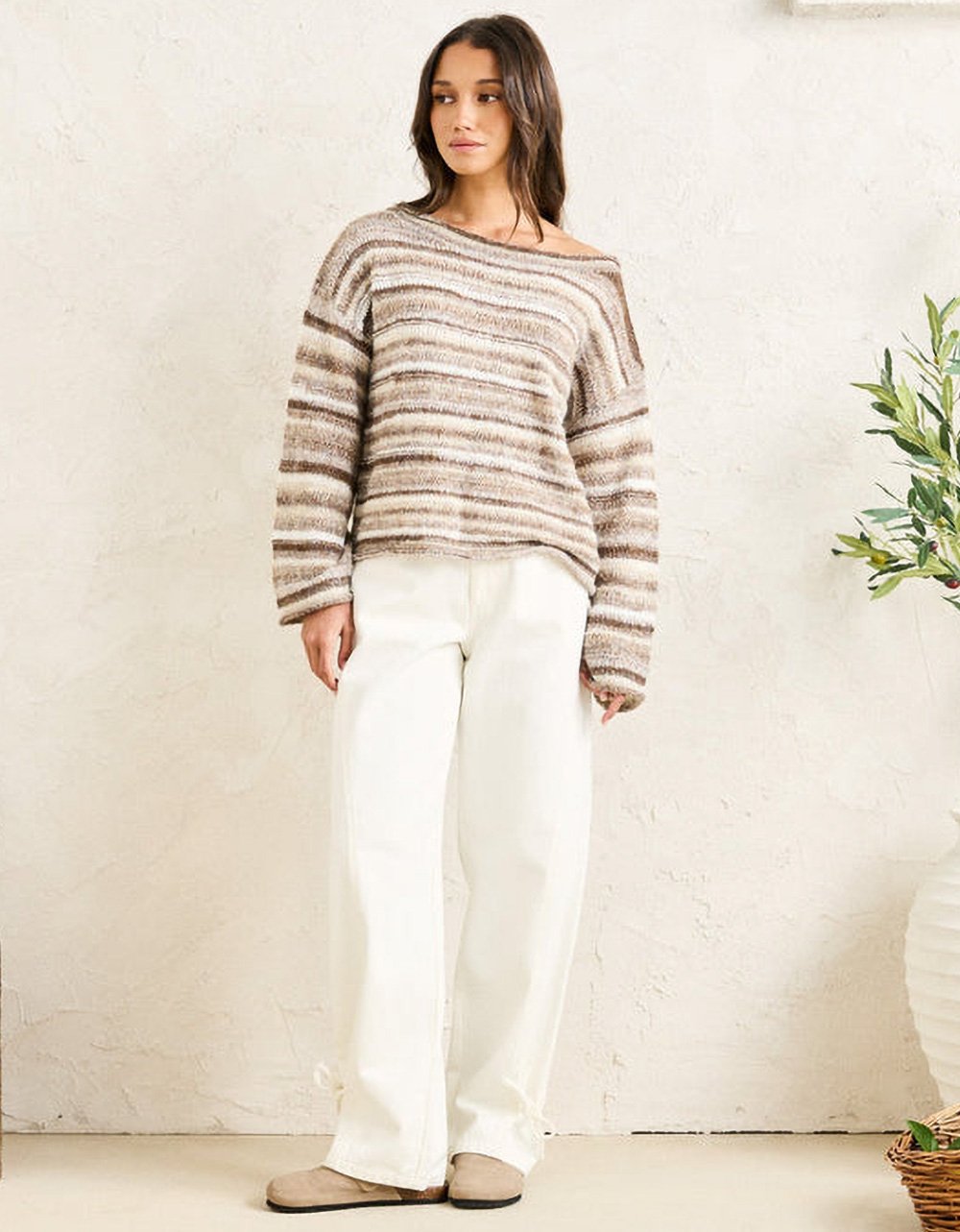 RHYTHM Baklava Knit Womens Sweater - Cream Combo