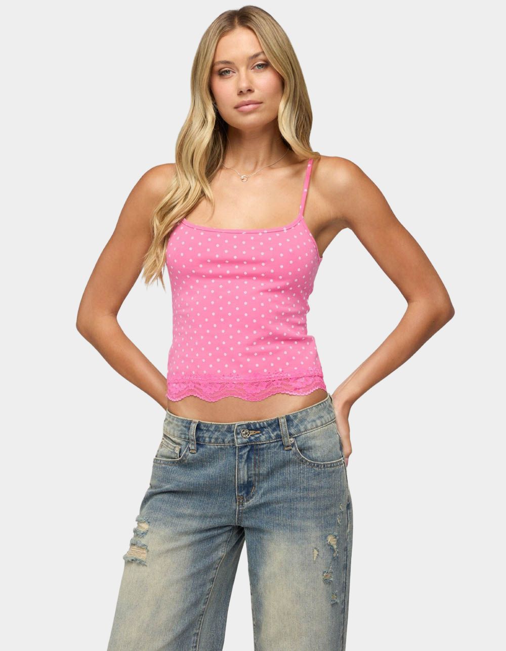 EDIKTED Lyle Lacey Polka Dot Top - PINK