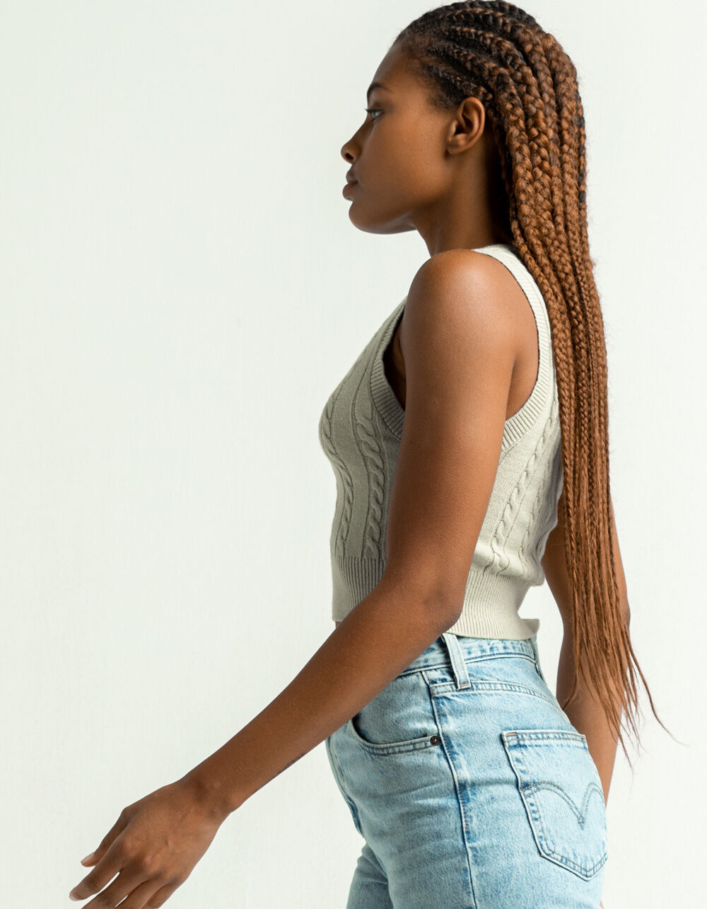 FULL TILT Cable Knit Shrunken Womens Sage Sweater Vest - SAGE | Tillys