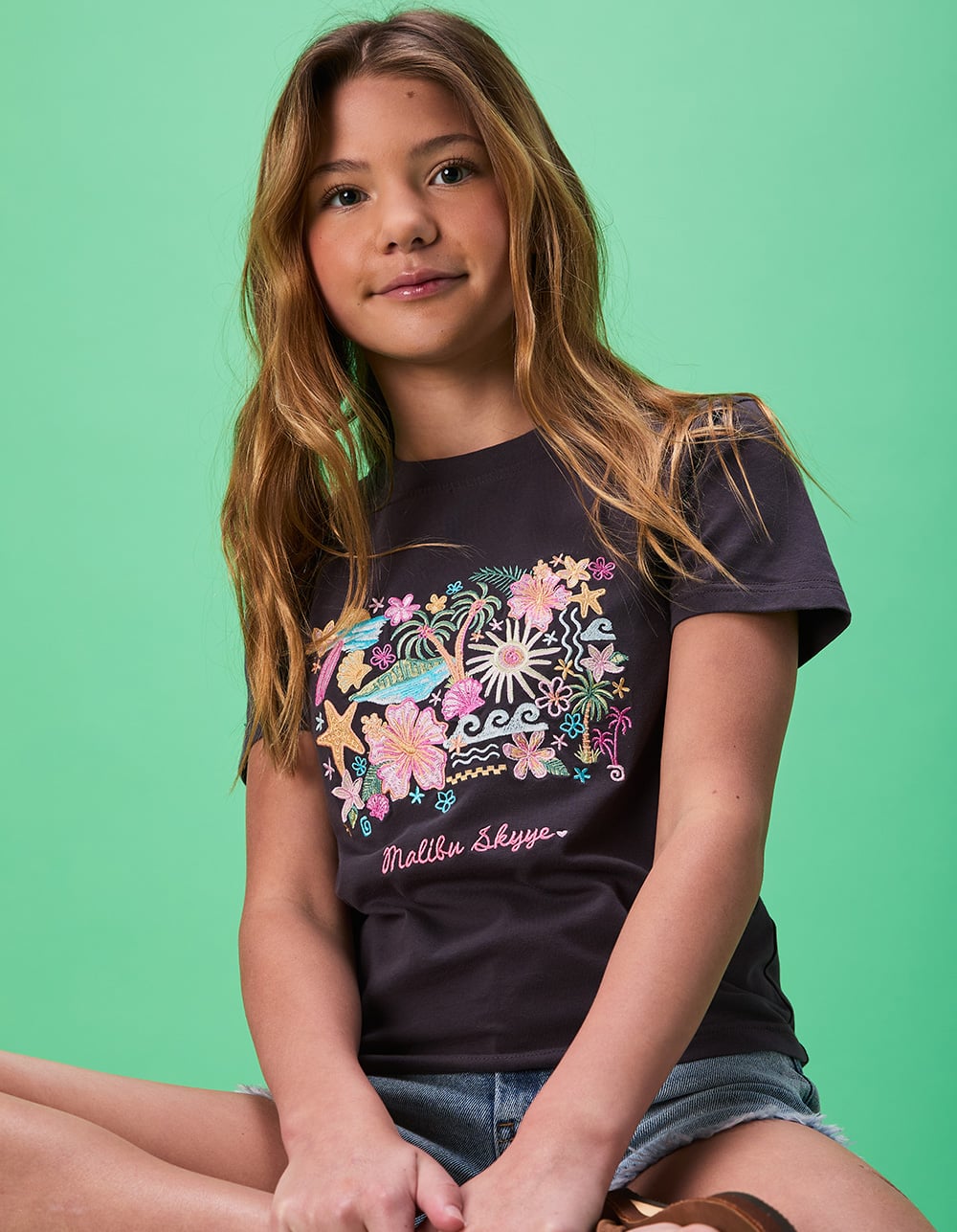 MALIBU SKYYE Beach Icon Girls Tee - WASHED BLACK