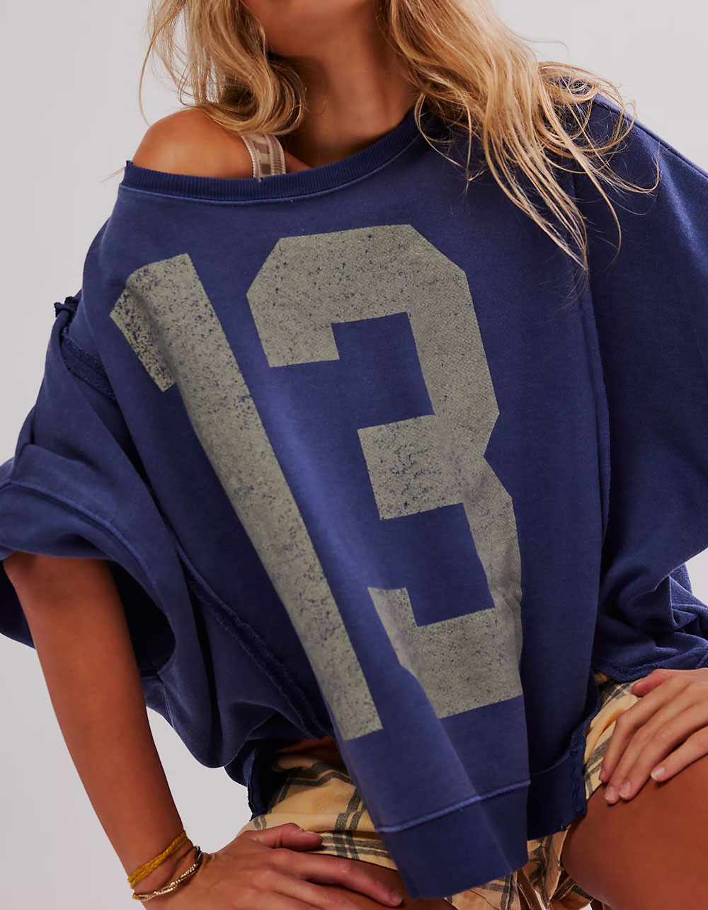 FREE PEOPLE Camden Womens Oversized Long Sleeve Tee - NAVY