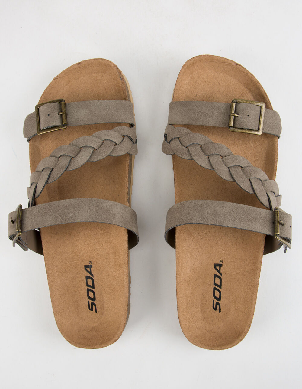 SODA Braided Strap Buckle Taupe Womens Sandals image number 1