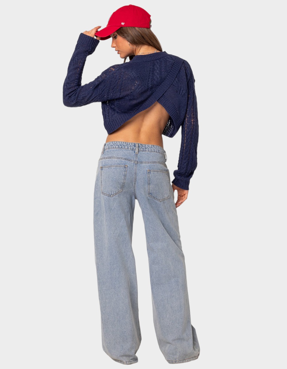 EDIKTED Gabrielle Cropped Cable Knit Sweater