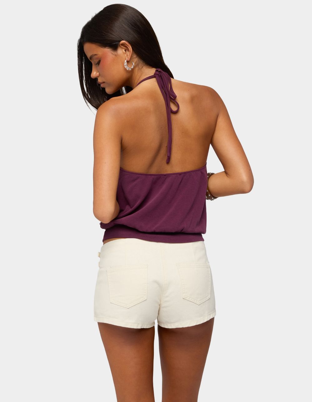 EDIKTED Bondi Cinched Waist Halter Top - PURPLE