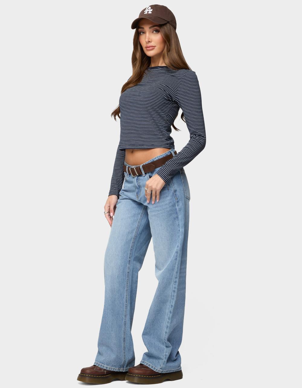 EDIKTED Brianna Striped Long Sleeve Tee - NAVY