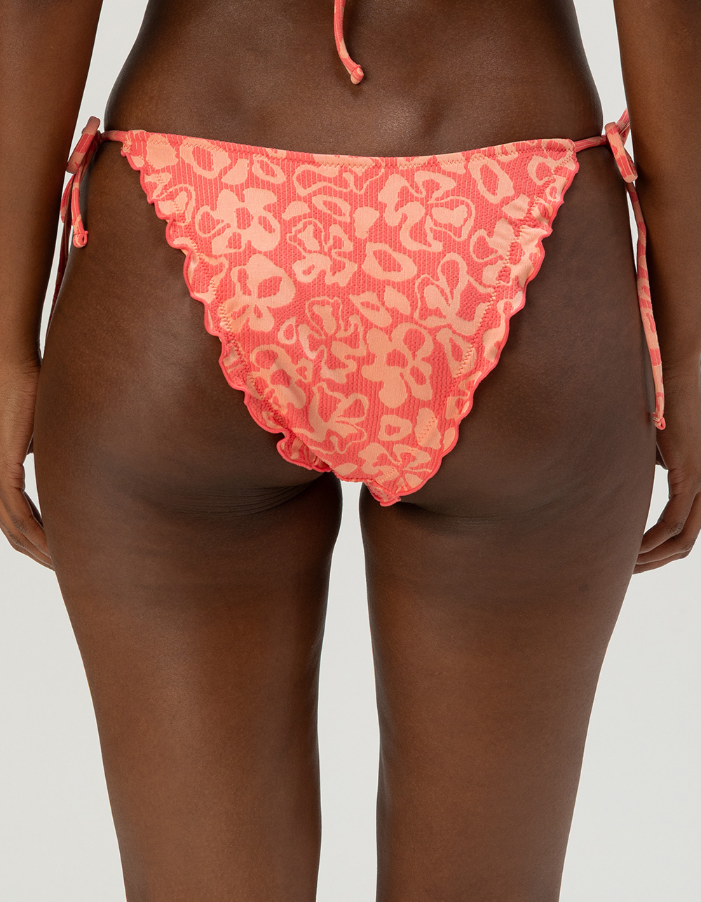 DAMSEL Blossom Texture Tie Side Cheeky Bikini Bottoms - CORAL
