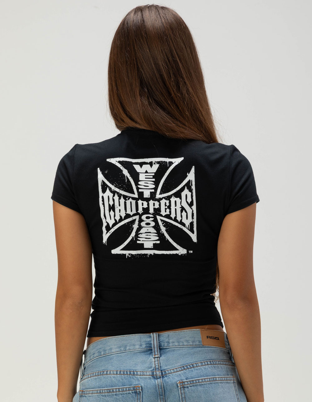 WEST COAST CHOPPERS Stroke Logo Womens Baby Tee - BLACK