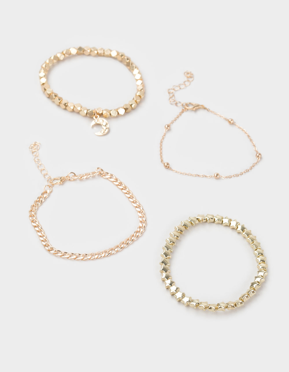 FULL TILT 4 Pack Star Beaded Moon Charm Bracelets - GOLD