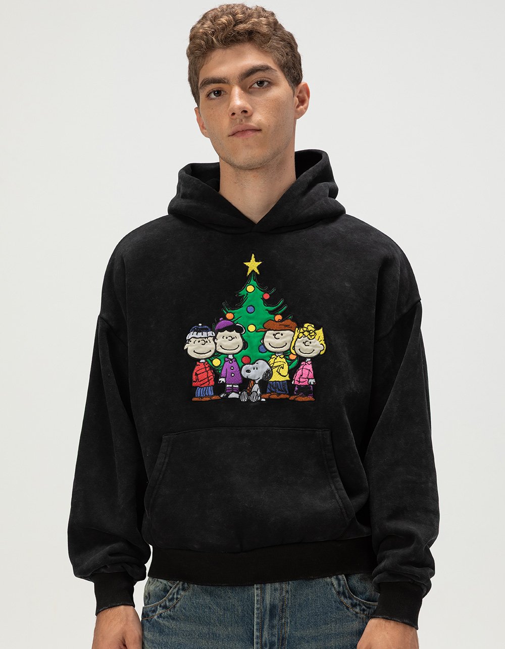RSQ x Peanuts ChristmasTree Mens Hoodie - BLACK