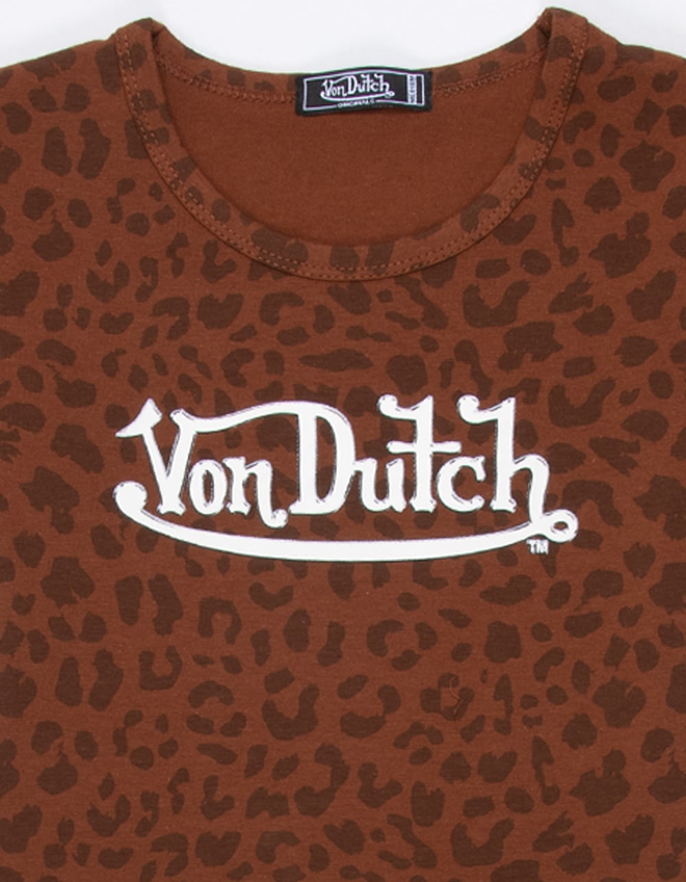 VON DUTCH Tonal Leopard Girls Baby Tee - BROWN COMBO