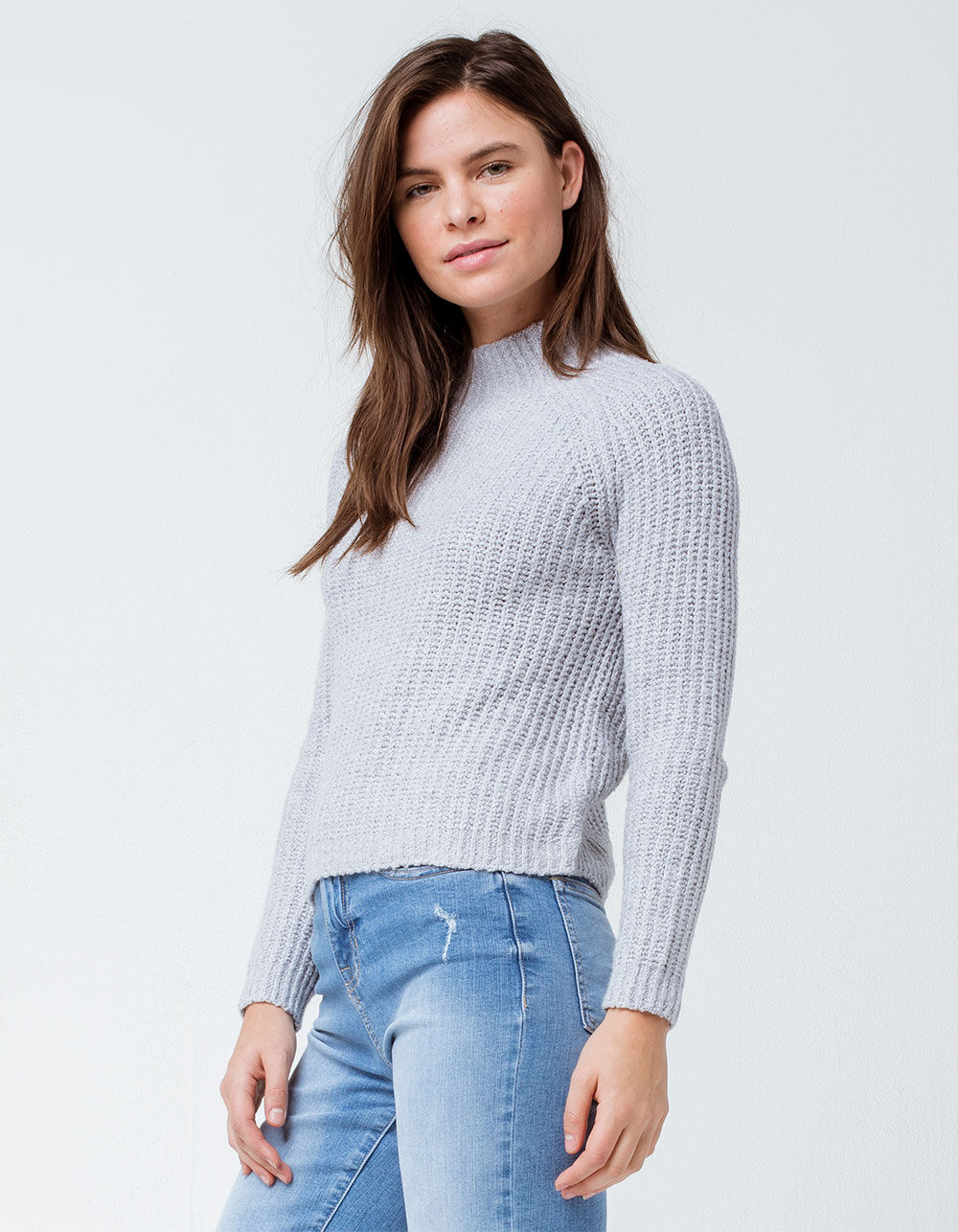IVY & MAIN Mock Neck Solid Gray Womens Sweater - GRAY | Tillys