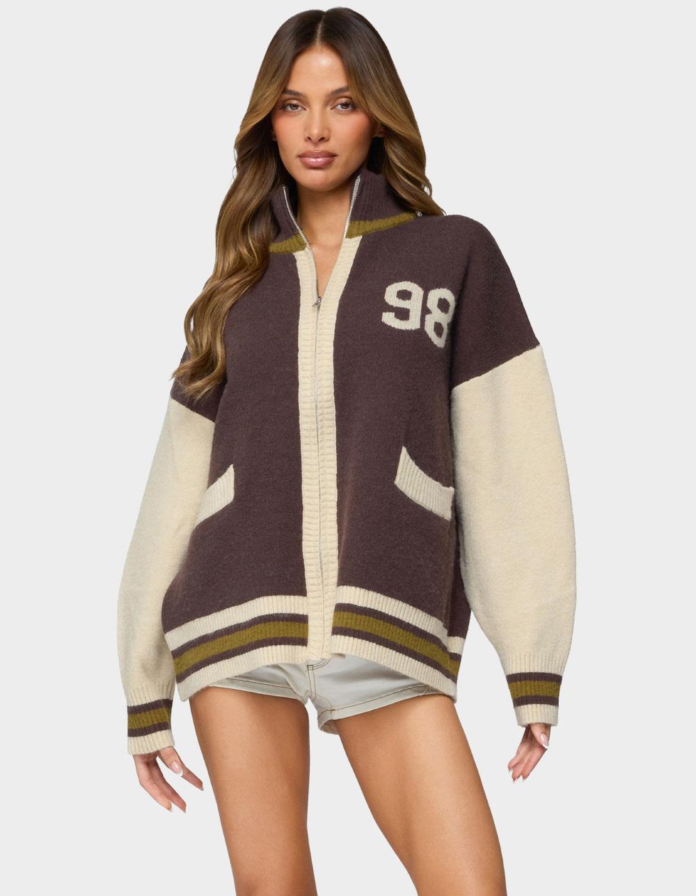 EDIKTED 98 Varsity Zip Up Sweater