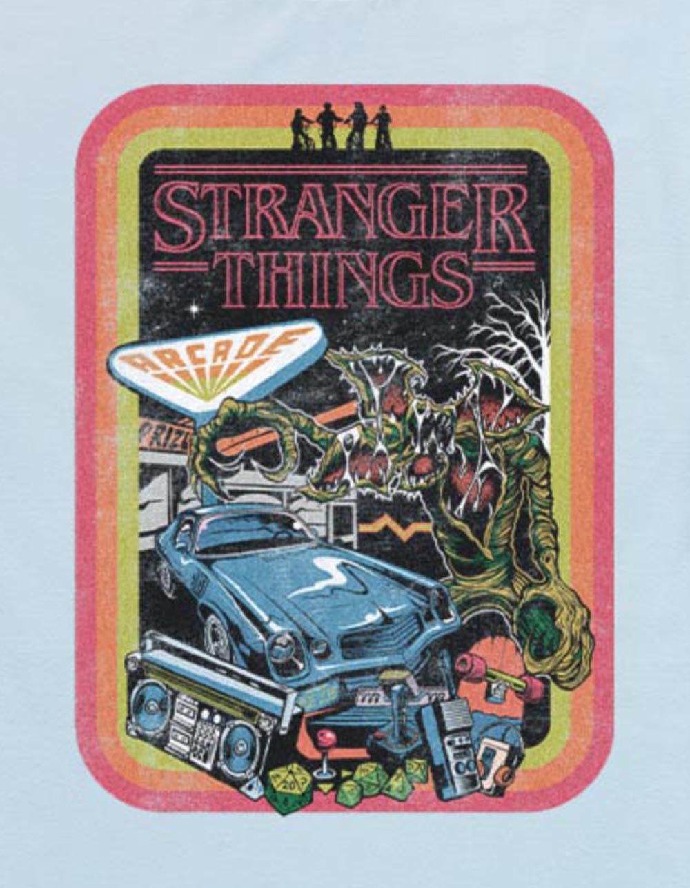 STRANGER THINGS Retro Arcade Distressed Unisex Tee - LIGHT BLUE
