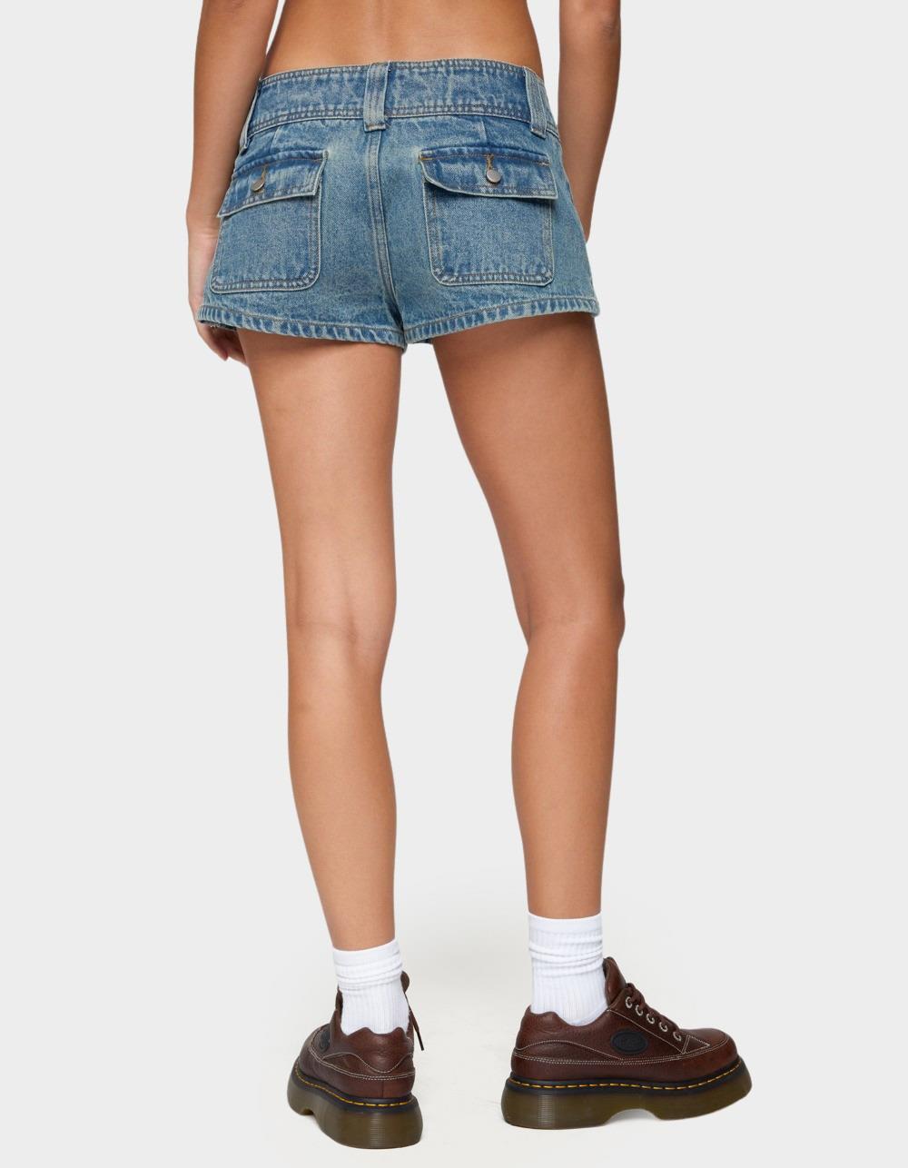EDIKTED Keinan Low Rise Denim Shorts - LIGHT BLUE