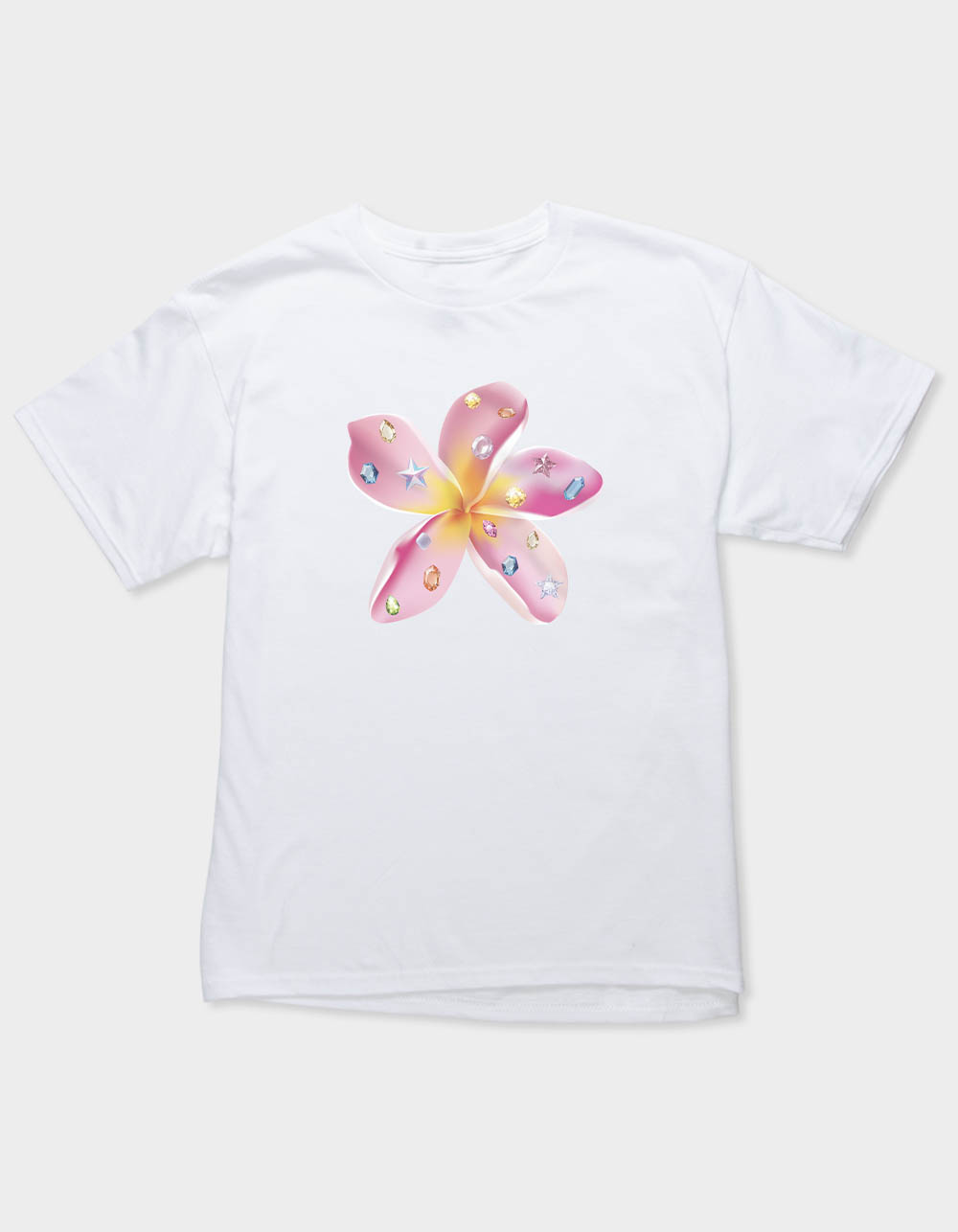 PLUMERIA Rhinestones Girls Tee - WHITE