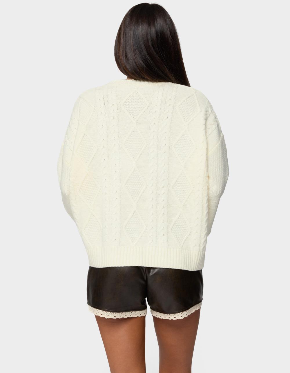 EDIKTED Braided Cable Knit Oversized Sweater - BEIGE
