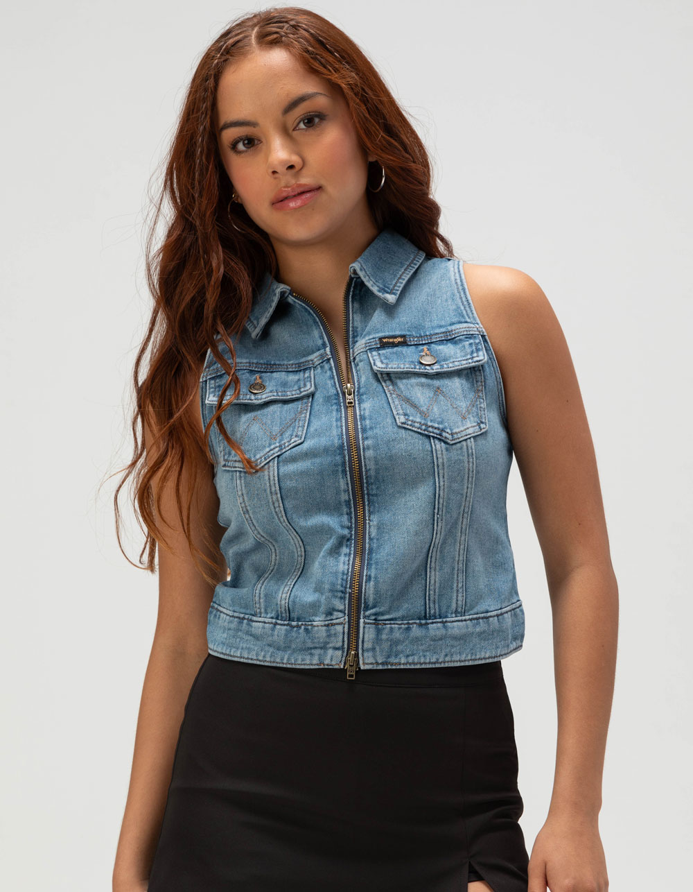 WRANGLER Womens Denim Zip Vest - DENIM