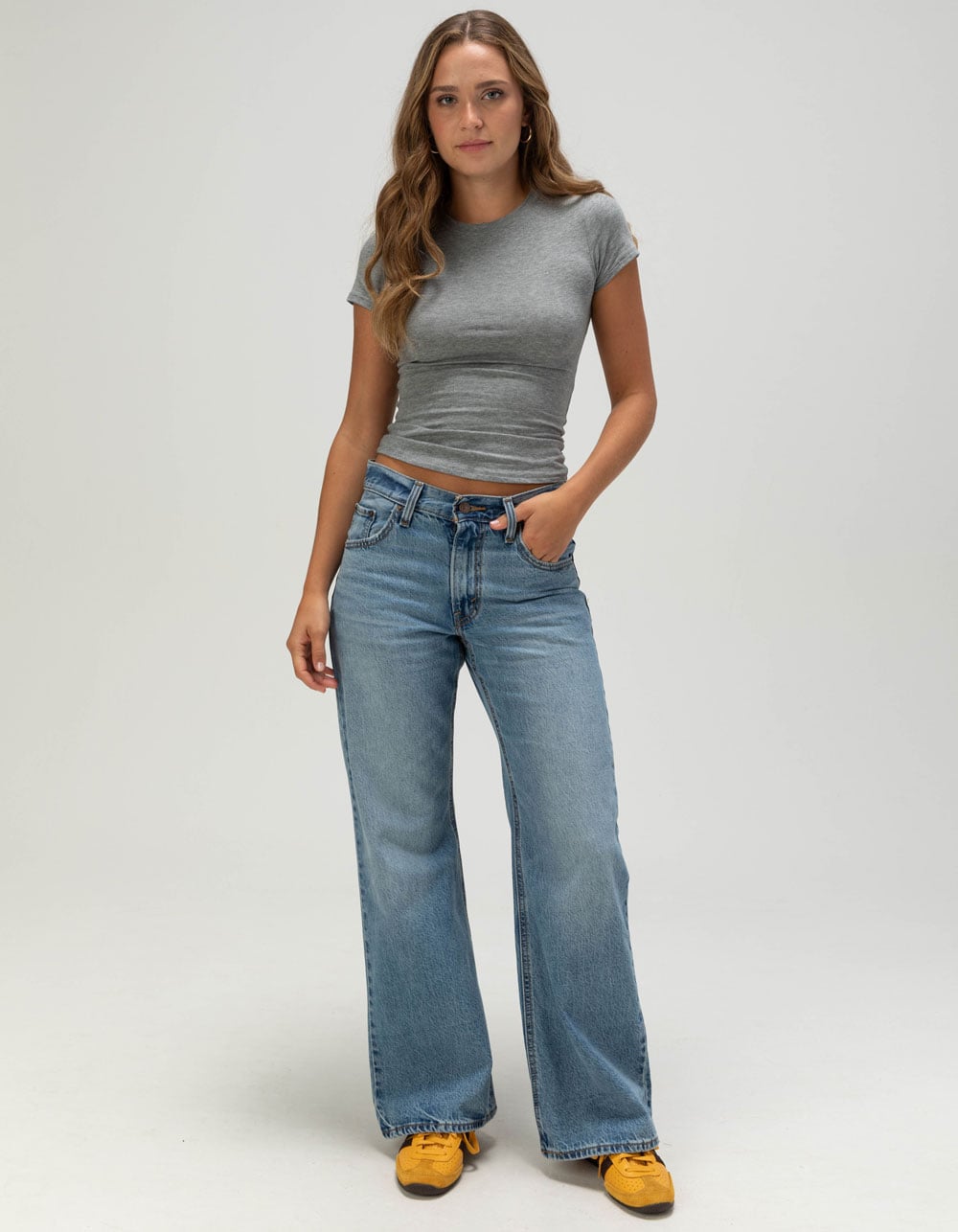 BOZZOLO Womens Long Baby Tee  - HEATHER GRAY