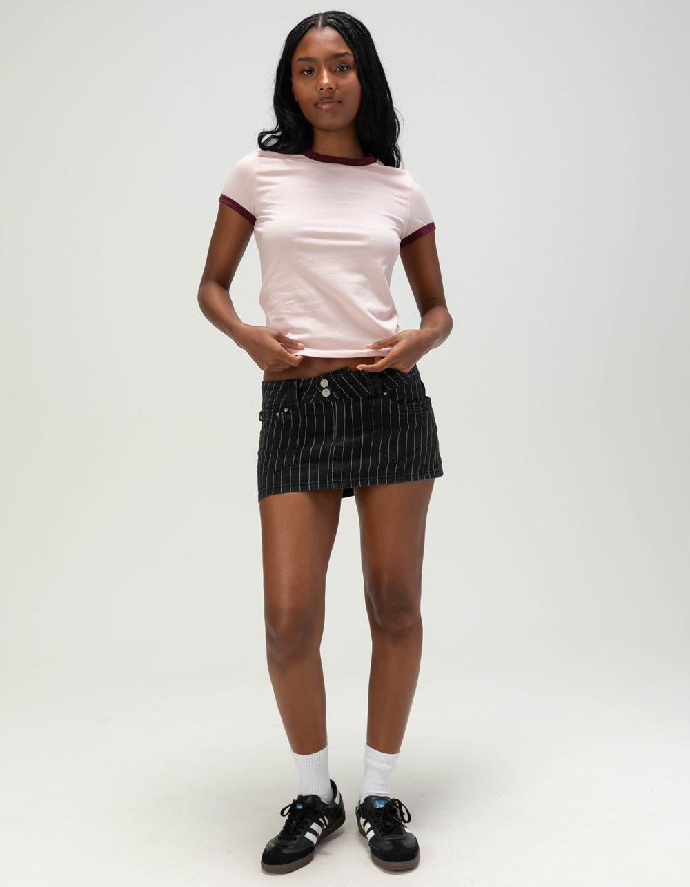TILLYS Womens Solid Ringer Tee - PINK COMBO
