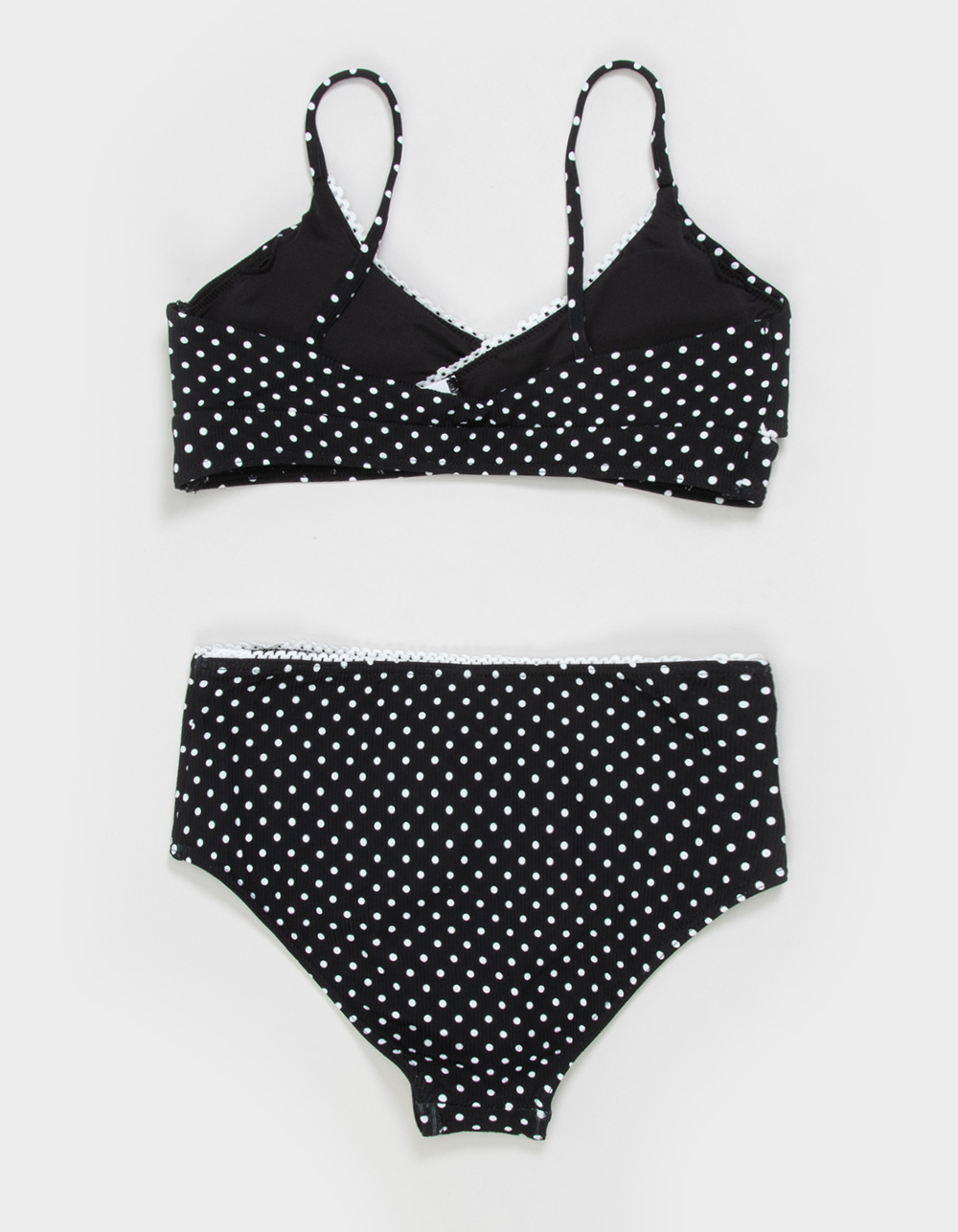 FULL TILT Polka Dot Girls Texture Wrap Bikini Set - BLK/WHT